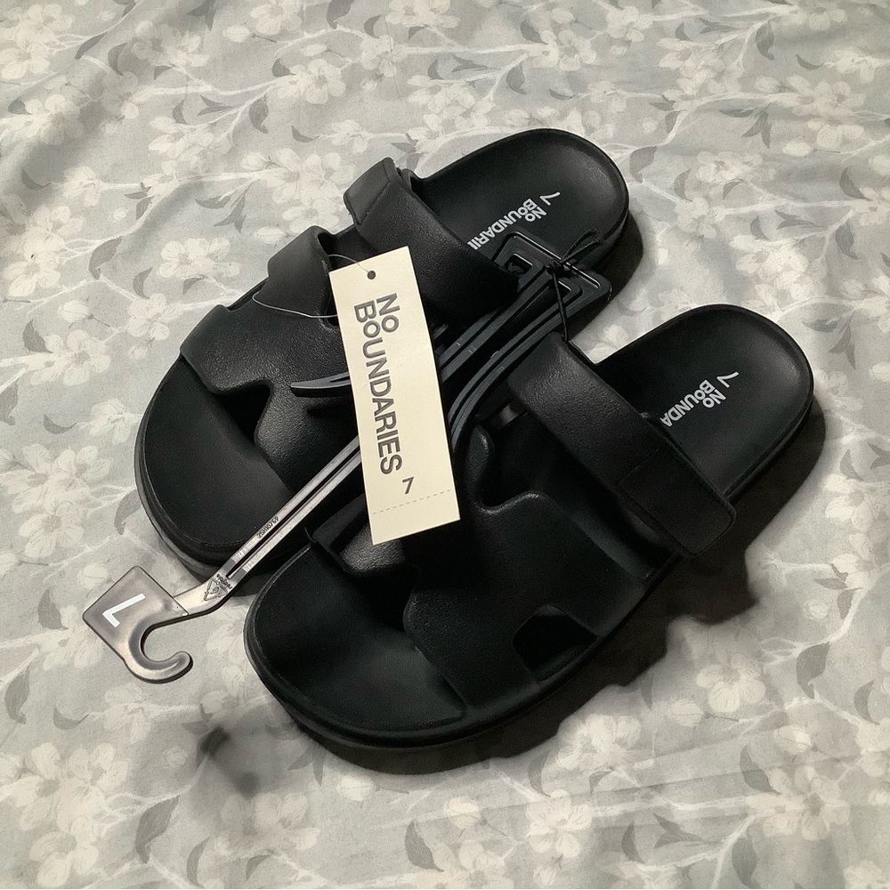 No Boundaries Black Double-Strap Slide Sandals